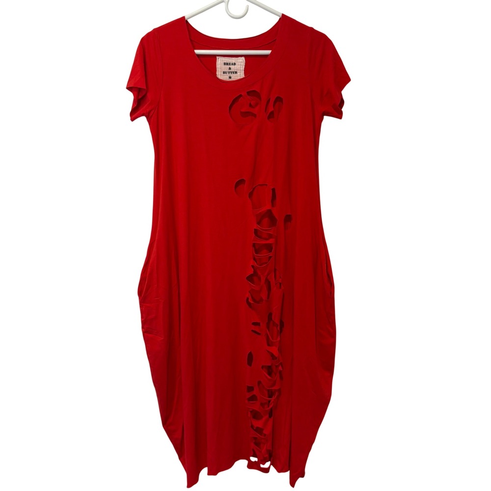 Bread & Butter Red Dress Pockets Cut Outs Italy Maximalism Vibrant Artistic‎